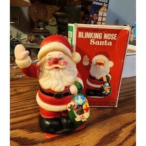 Vintage RARE Illuminated Blinking Nose Table Top Santa Claus Blow Mold, Tested